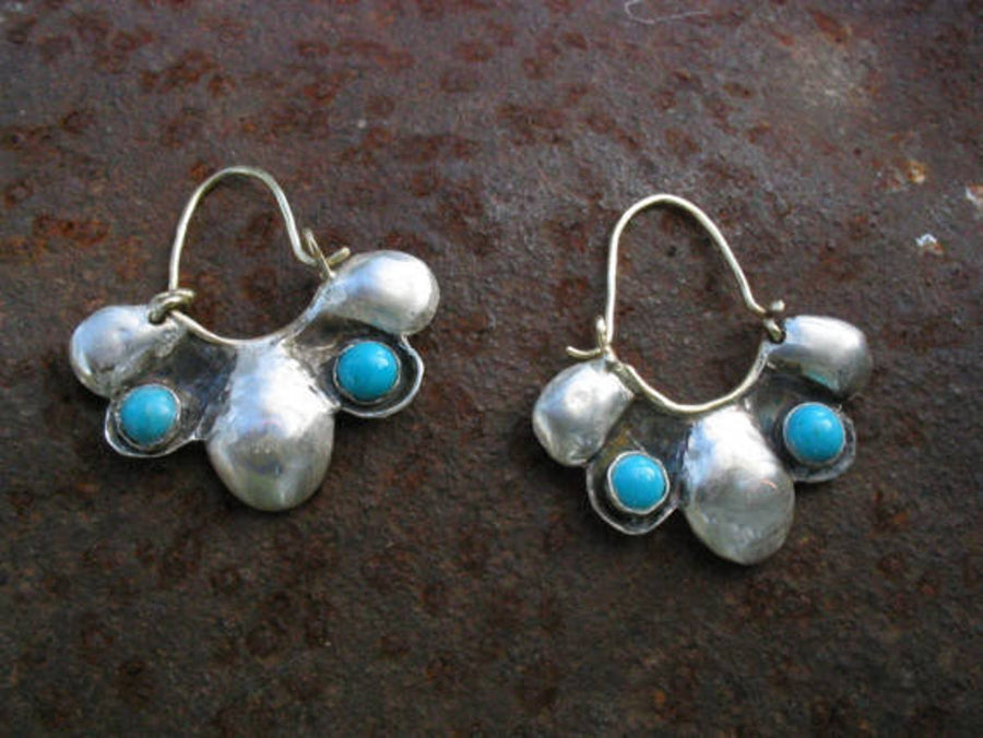 Silver Turquoise Hoop Earrings