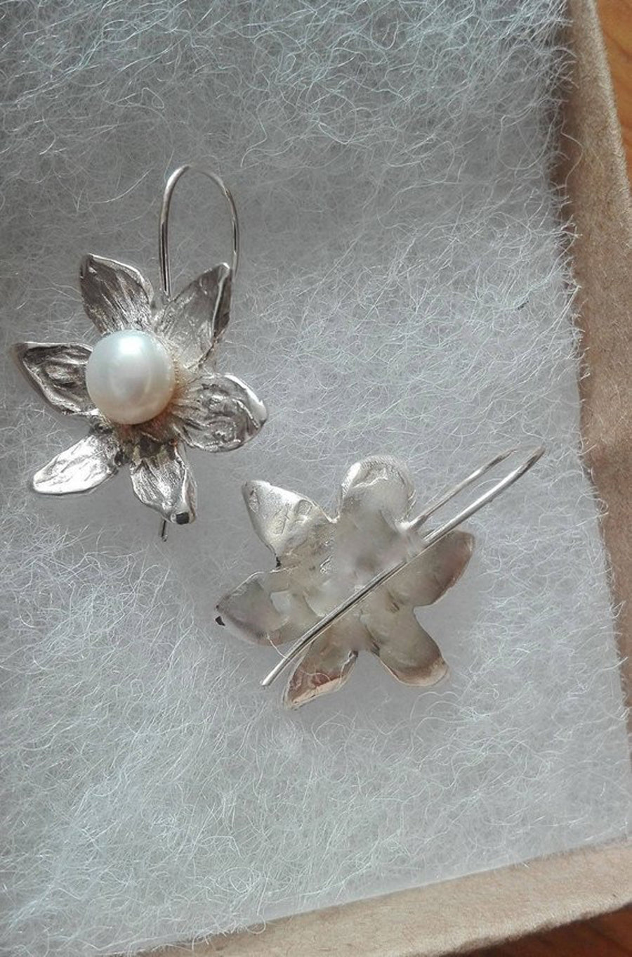 Flower Pearl Handmade Sterling Earrings