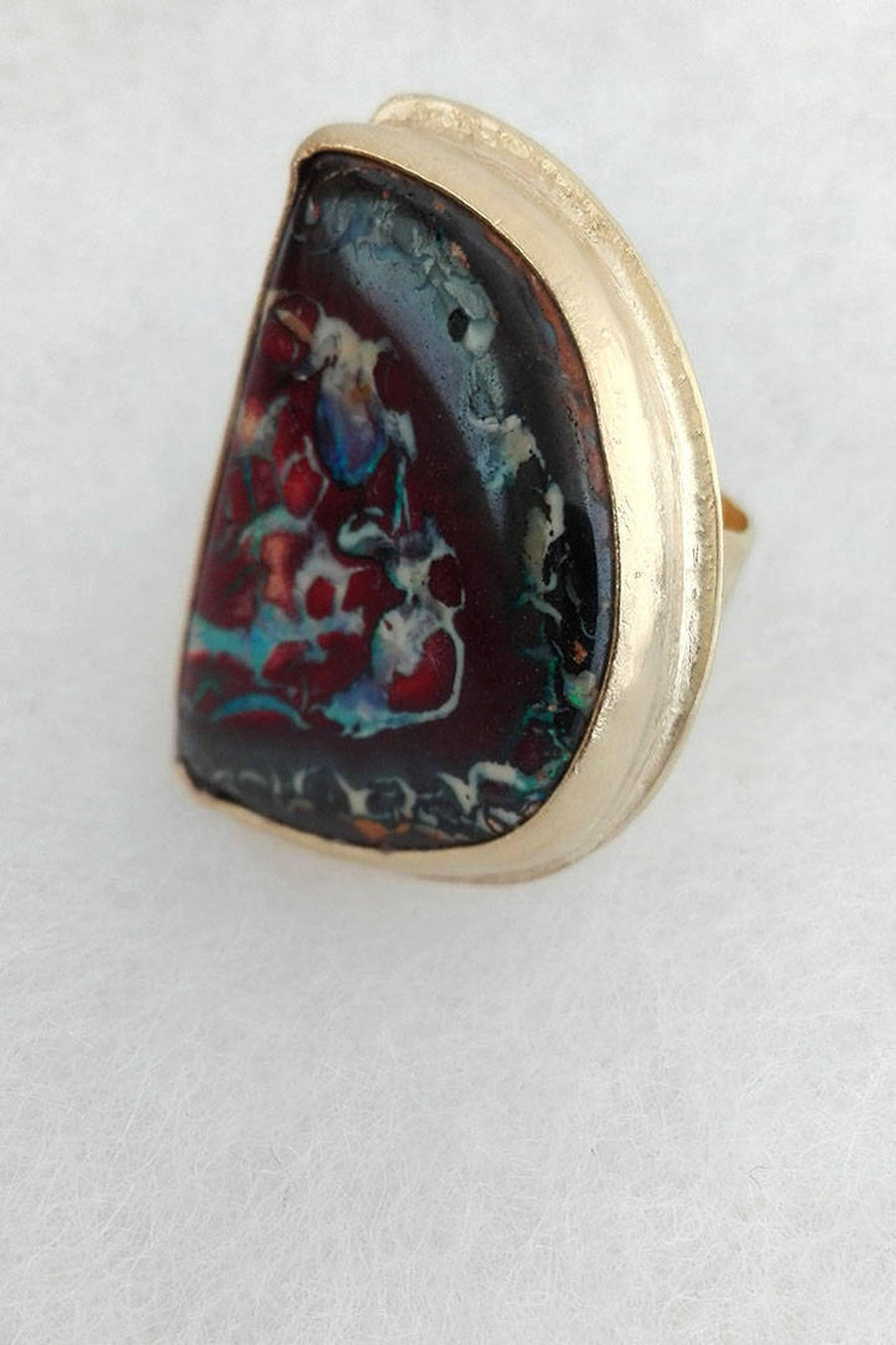 Large Natural Australian Opal Goldfilled Ring