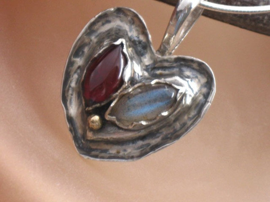 Handmade Silver Stones Heart Necklace