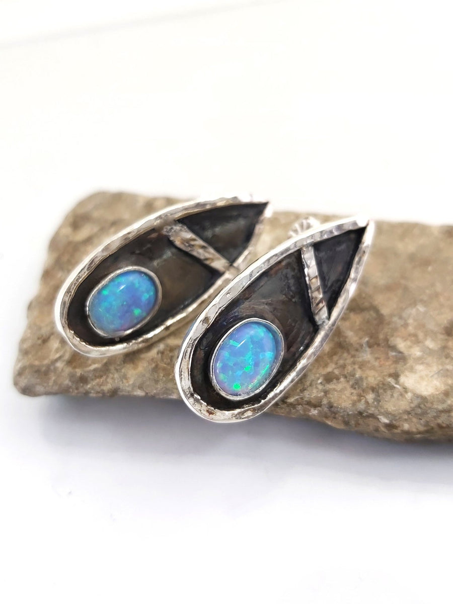 Sterling Stud Earrings With Opal Stones