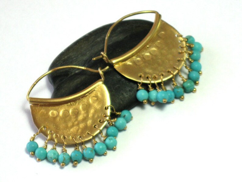 Gold Turquoise Hoop Earrings