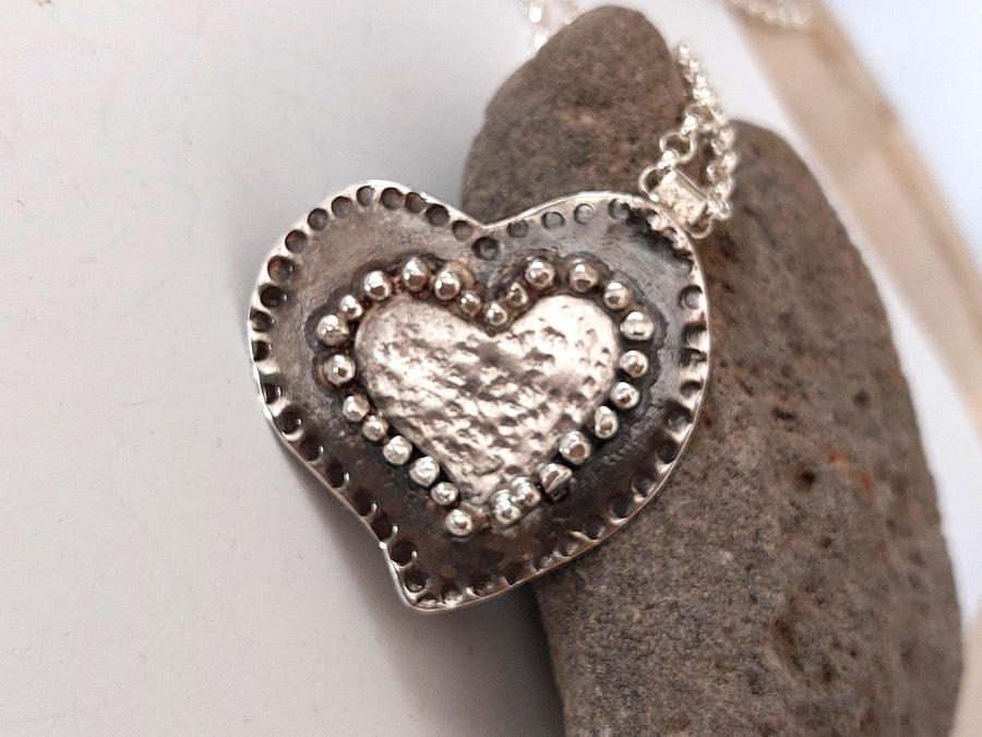 Statement Sterling Heart Pendant Necklace