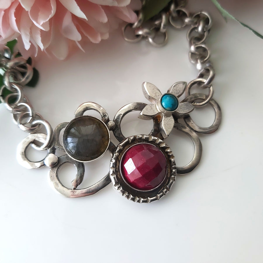 Multi Stone and Silver Necklace
