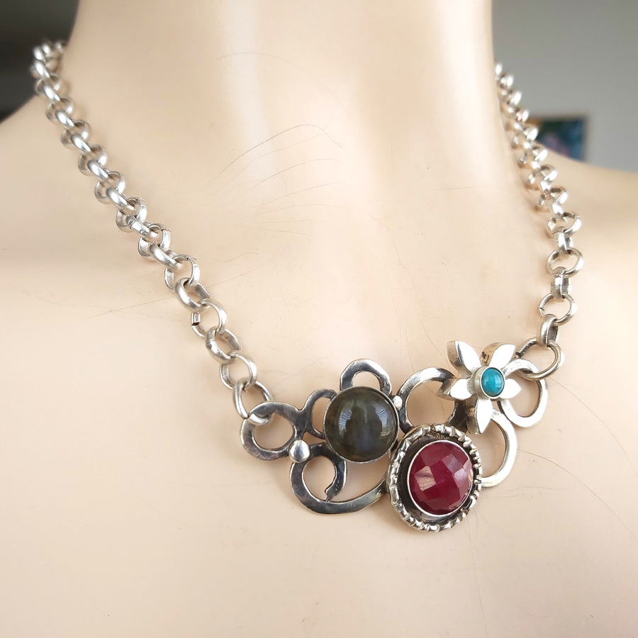 Multi Stone and Silver Necklace