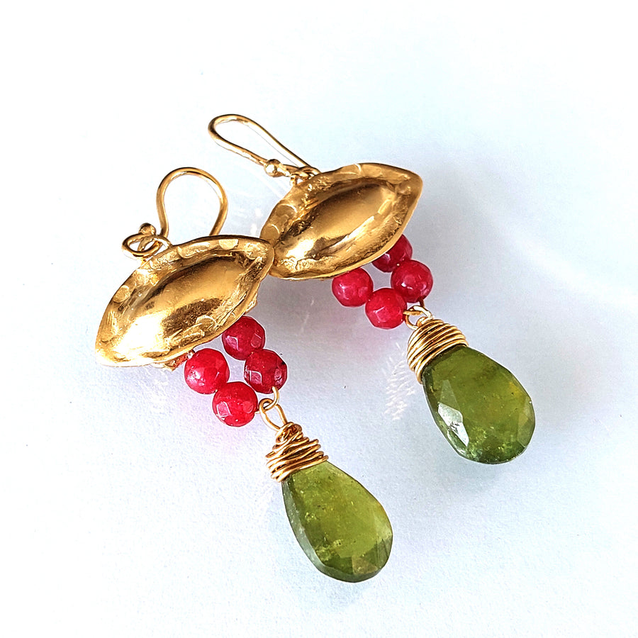 Ruby Variscite 18K Gold Vermeil Earrings