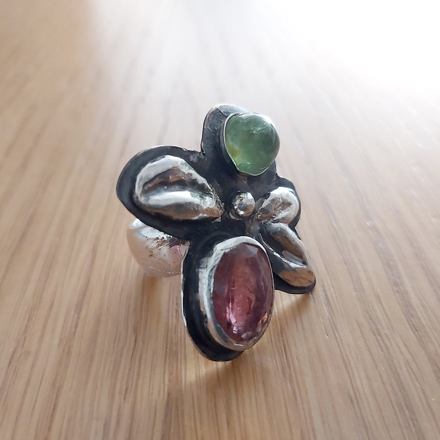 Tourmaline Two Stone Sterling Ring